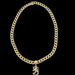 14K kultaketju 585-leimalla ja yksityiskohtainen leijonariipus