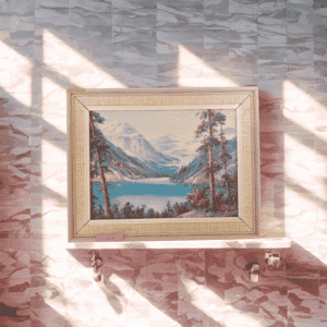 Vintage litografia Lake Louise -järvimaisemasta, tekijä William M. Thompson, kehystetty maisemataulu