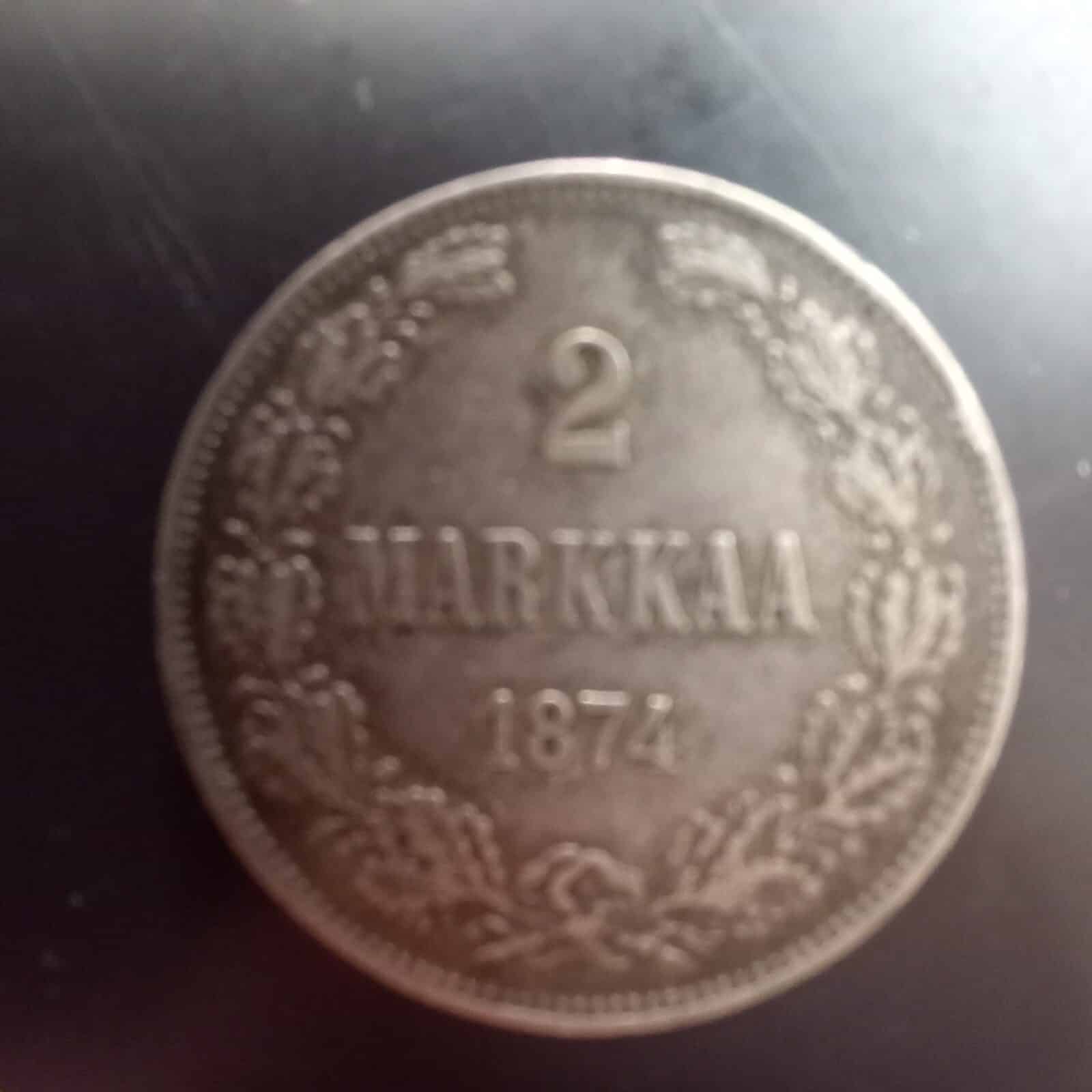 Suomi 2 markkaa 1874 hopeakolikko - Image 2