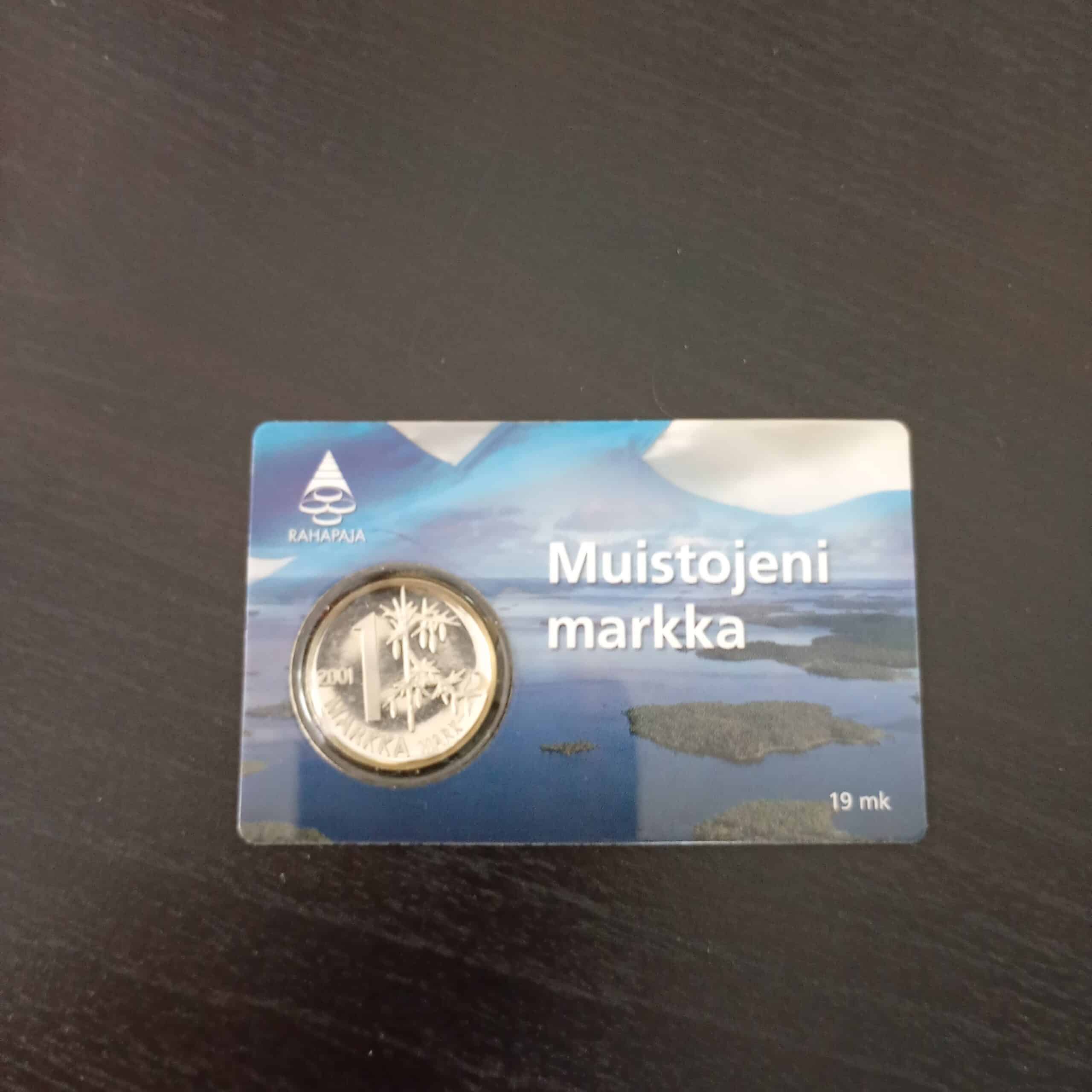Muistojeni markka 2001 kolikko alkuperäisessä Rahapajan pakkauksessa